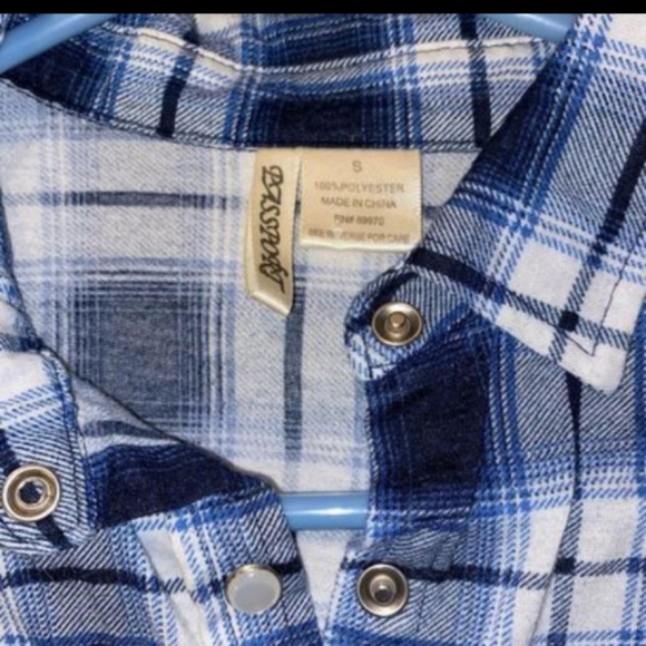 Passport Women's Flannel Light Blue polyester Small Snap Buttons - Picture 3 of 5